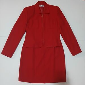 Kasper ASL Blazer Zipper and Skirt Knee Length For Elegant Women Red Size 4